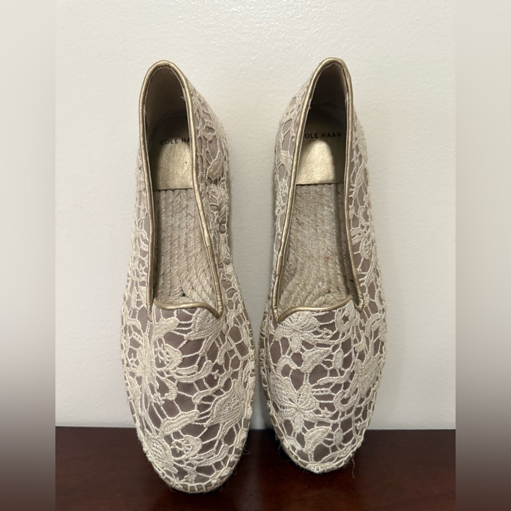 Cole Haan Crochet cream/tan colored espadrille shoe in size 8